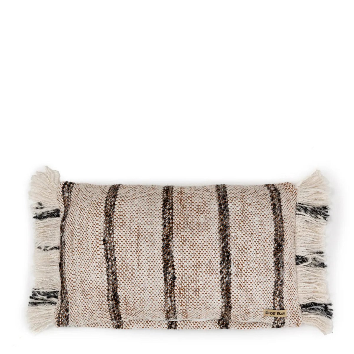Gestreepte kussenhoes Ibiza stijl van handgeweven katoen met franjes – 50x30 cm voor bank of loungeplek
