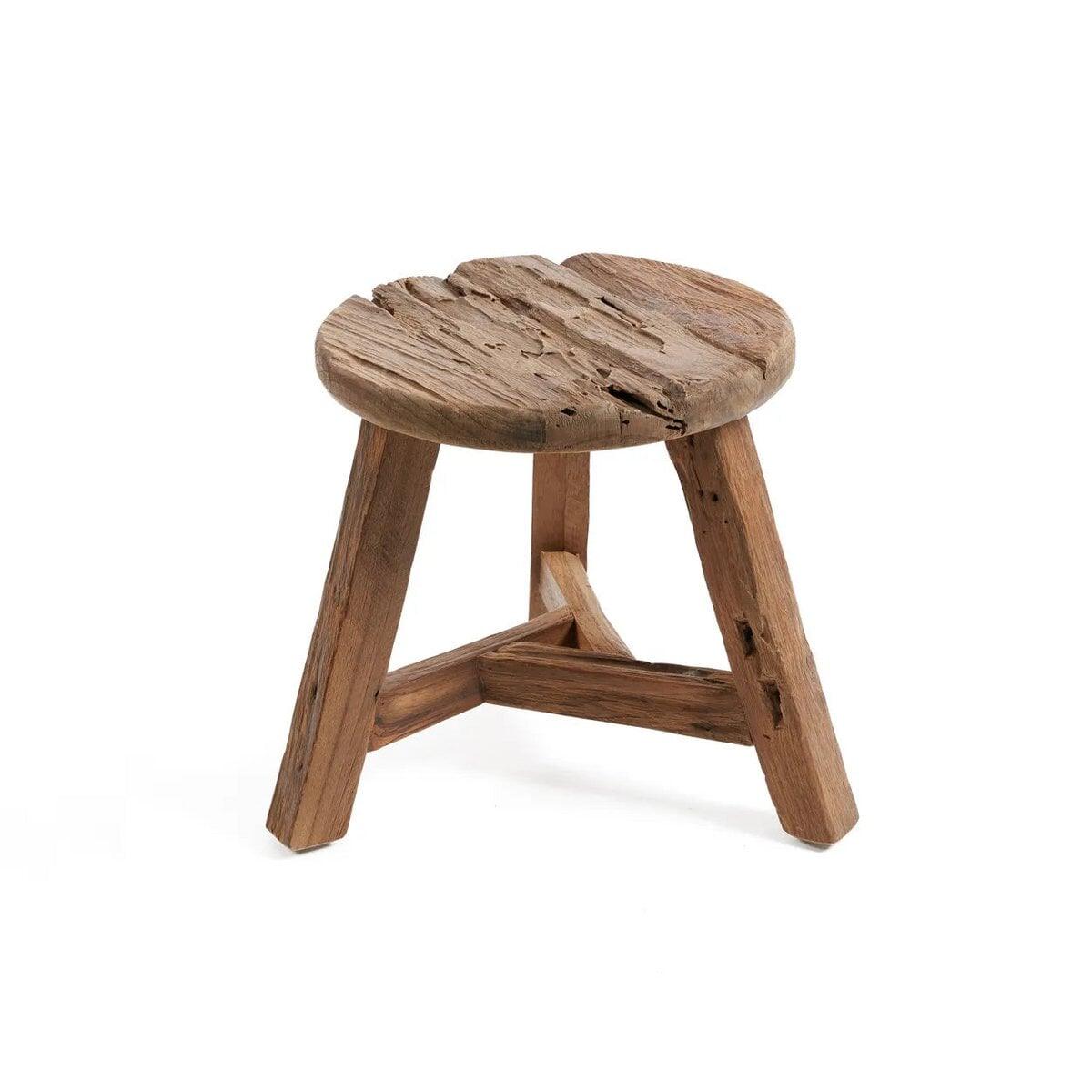 Yatai kruk van gerecycled teakhout met ronde zitting, perfect voor bohemian woonstijl