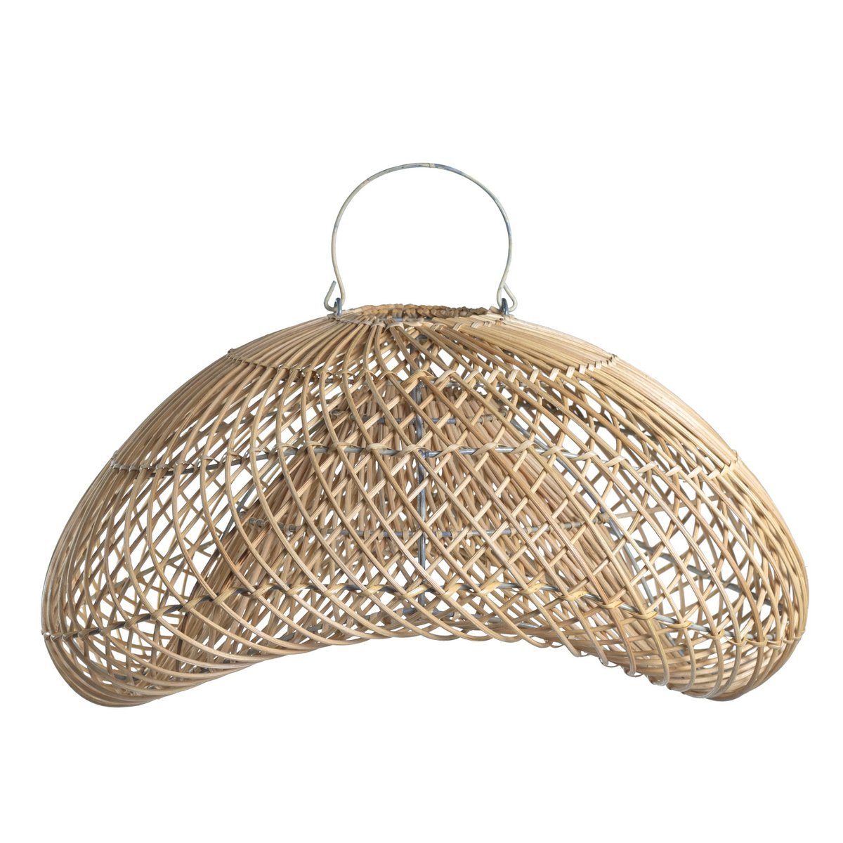 Ovale rotan hanglamp Aruna met organische vorm, handgemaakt op Bali van duurzaam rotan en afgewerkt met stevig metalen frame