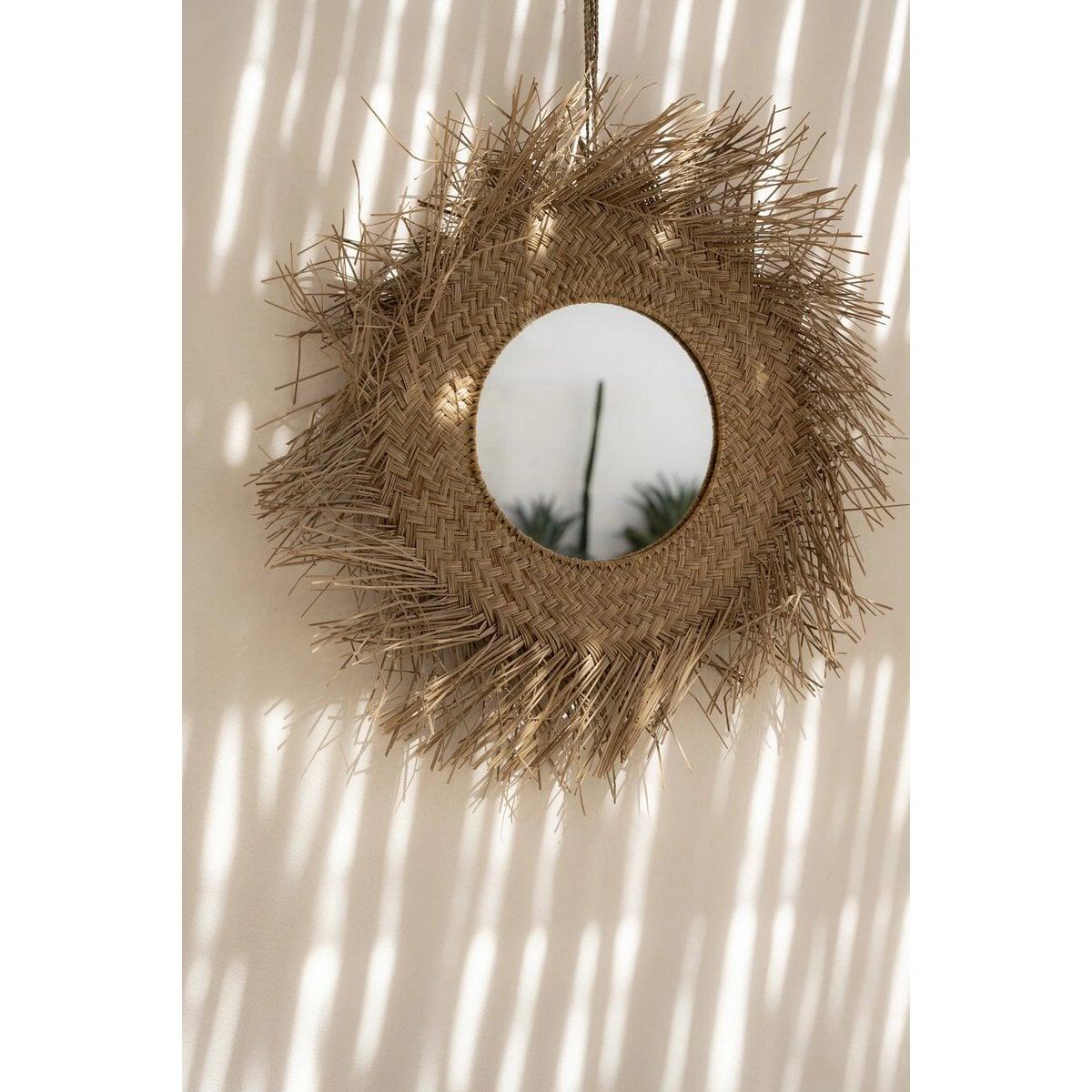 Rotan Spiegel - Natuurlijke Elegantie & Boho Stijl - 65x65 cm Decoratie Spiegel Bazar Bizar Living 