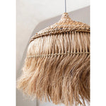 Detail van de Boho hanglamp Abaca Bali naturel met handgeweven structuur en natuurlijke uitstraling.