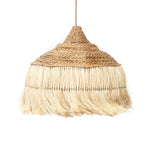 Boho hanglamp Abaca Bali naturel, handgemaakt van abaca grass met speelse franjes.