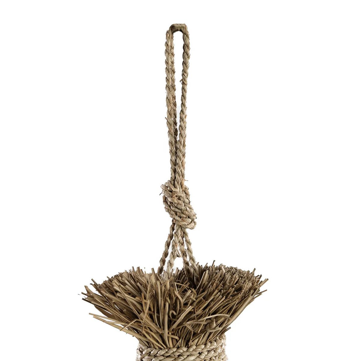Detail van ophangkoord Maraluna boho hanglamp, gevlochten en handgemaakt van natuurvezels