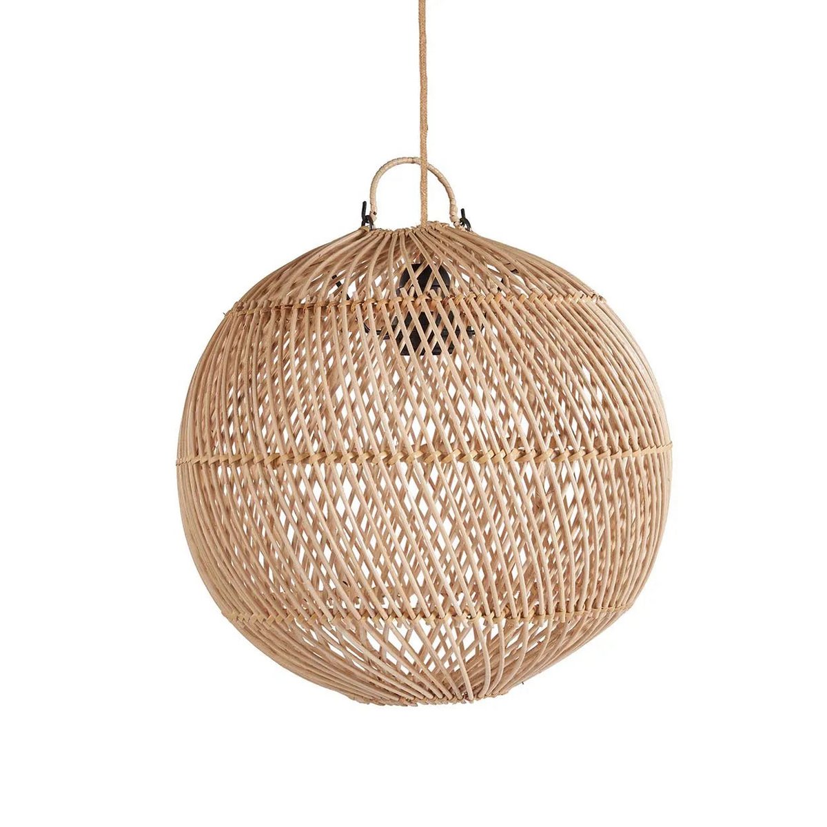 Handgemaakte bolvormige rotan hanglamp maat S (30 cm), boho stijl.