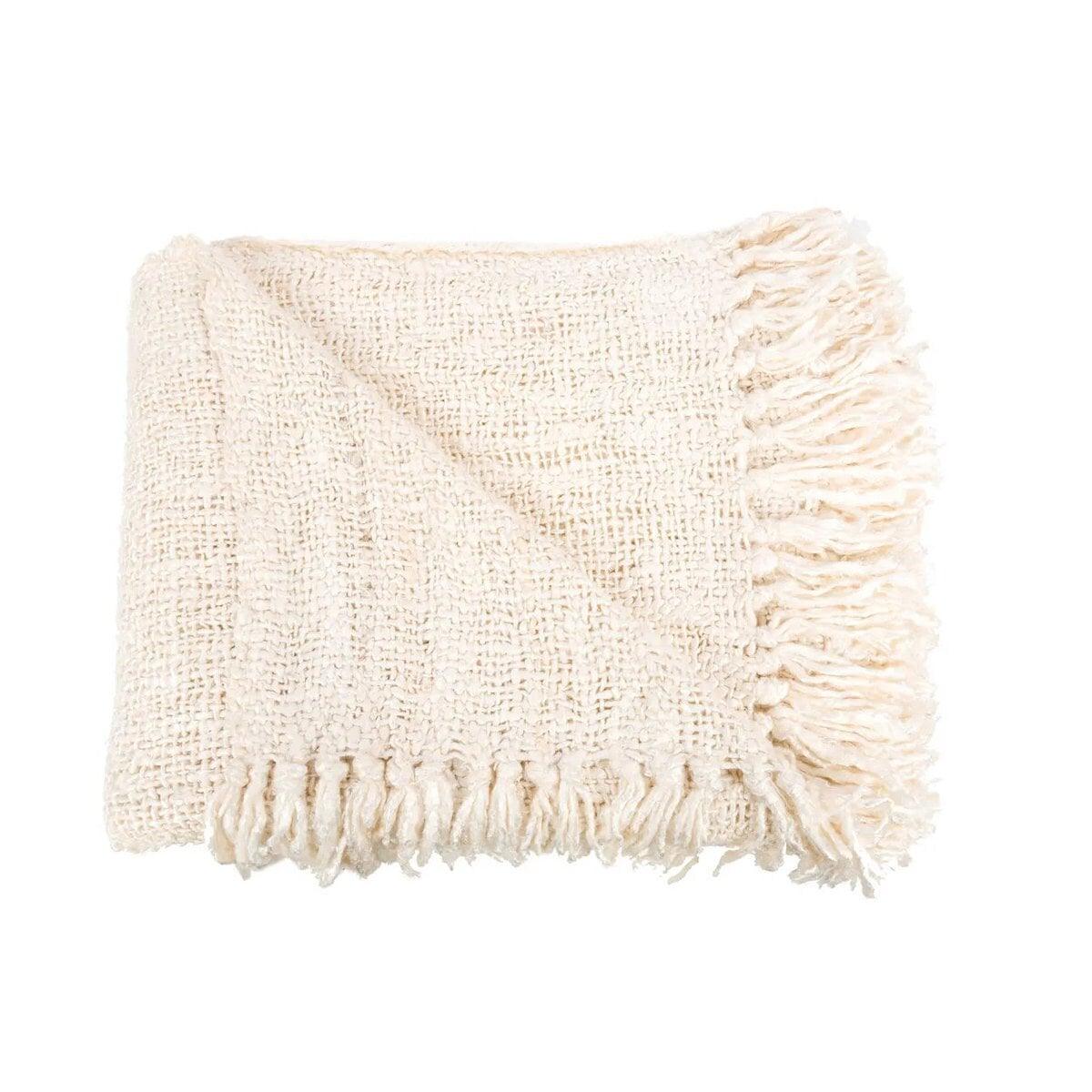 Handgeweven Safi Deken in beige, Marokkaanse deken met zachte structuur.