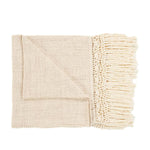 Handgemaakte Safiya Sprei in beige met gehaakte franjes – Luxe boho bedsprei.