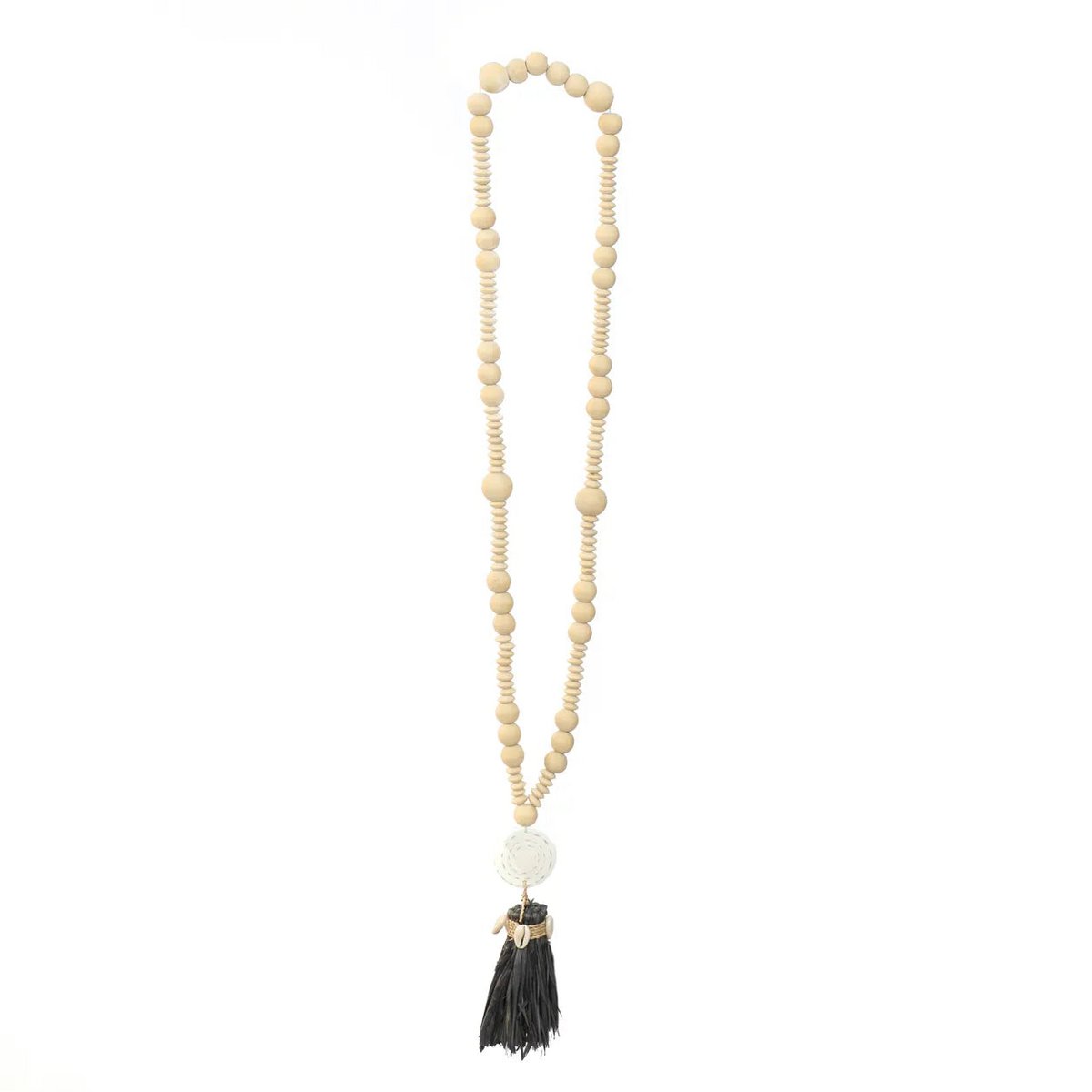 seraya ibiza ketting van hout, schelp en raffia – draagbaar én decoratief